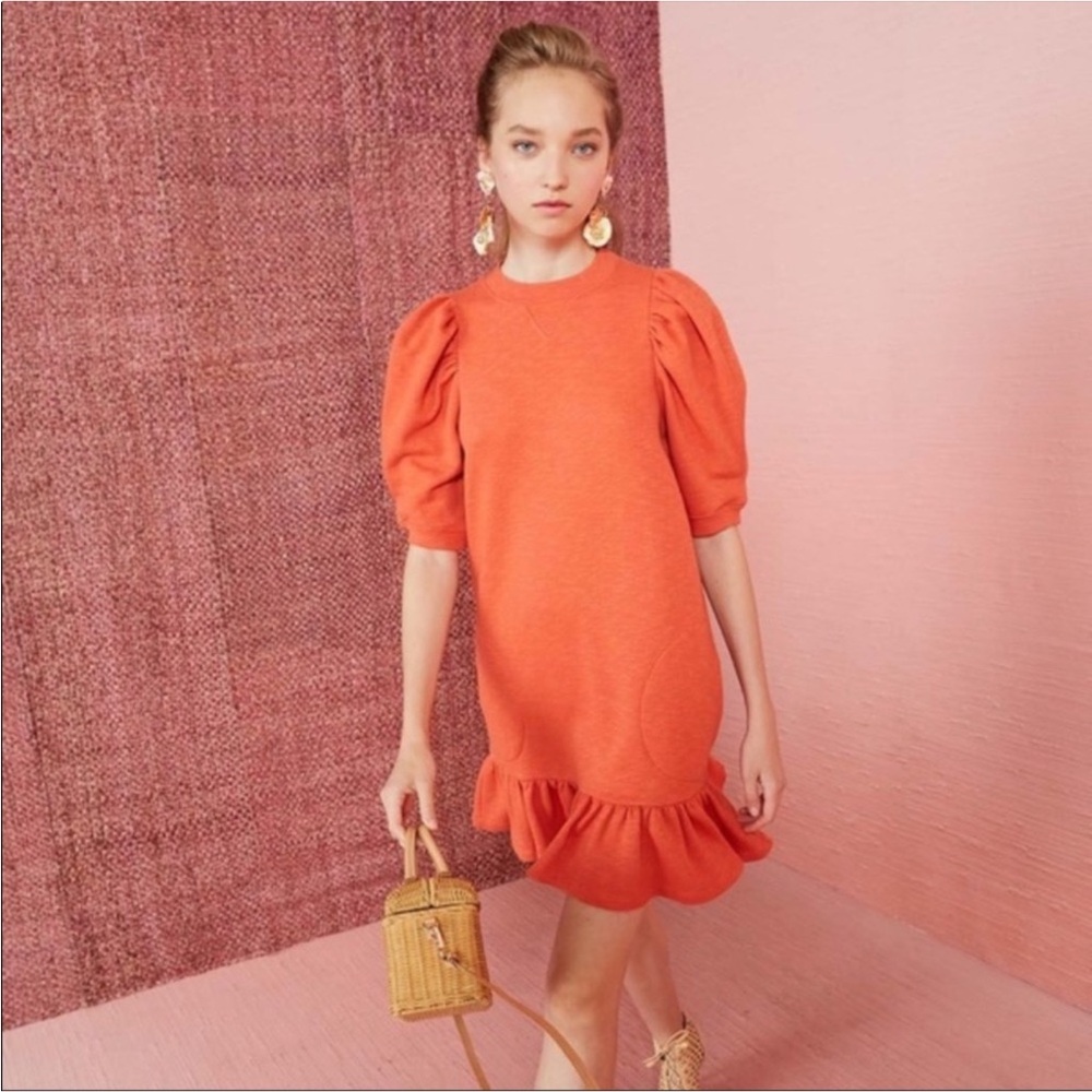 Ulla Johnson Orange Puff-Sleeve Mini Dress